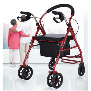 Factory outlet Rollator folding walker portable patient adjustable shopping medical outdoor steel rollator walker with seat