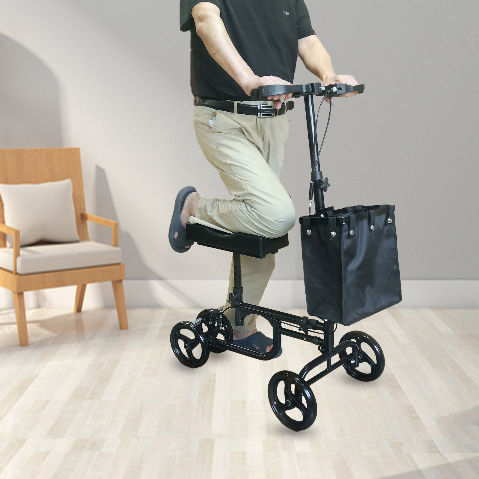 Portable Folding Knee Walker Scooter With Basket For Adults Walking Aids