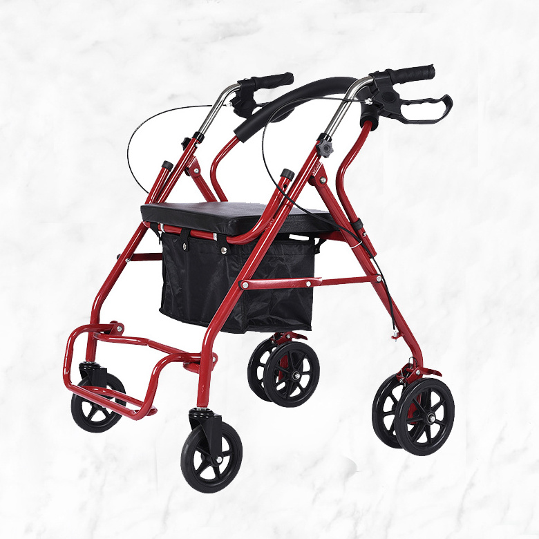 Factory outlet Rollator folding walker portable patient adjustable shopping medical outdoor steel rollator walker with seat