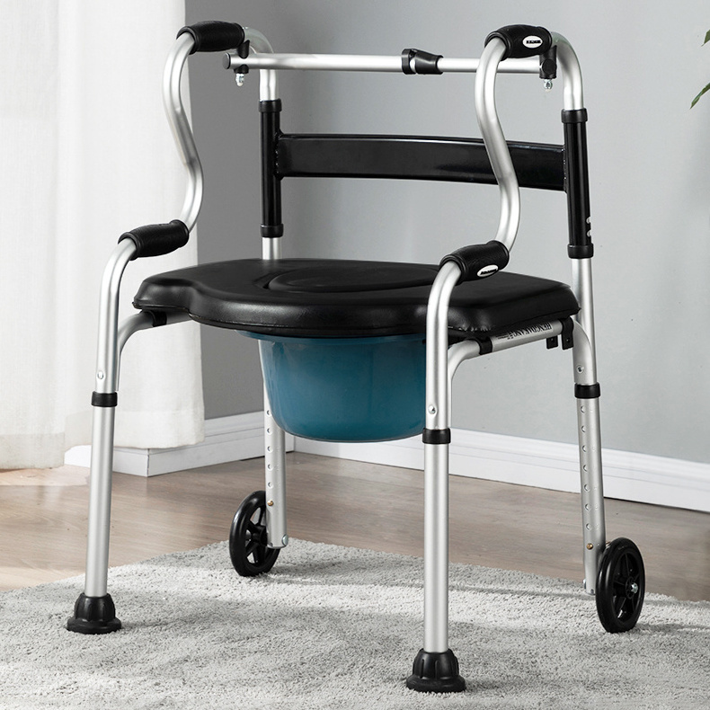 multifunction commode shower walker chair upright walker with seat and wheels walking aid assist elderly foldable walking chair