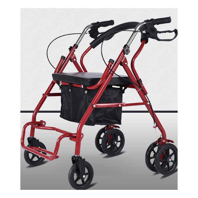 Factory outlet Rollator folding walker portable patient adjustable shopping medical outdoor steel rollator walker with seat