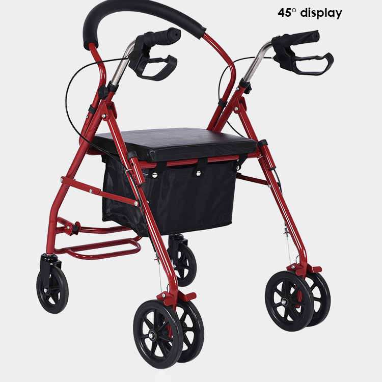 Factory outlet Rollator folding walker portable patient adjustable shopping medical outdoor steel rollator walker with seat