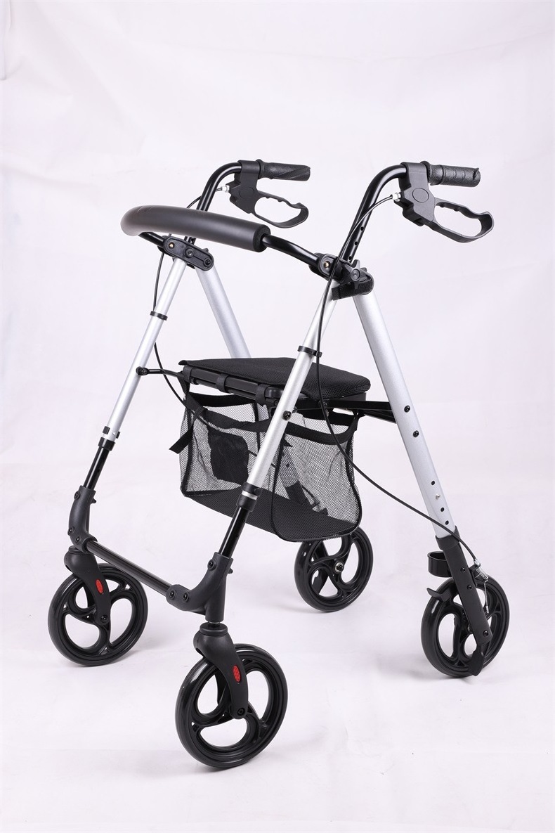 Aluminum Alloy Walker Aids Rollator with Seat Standing Frame Rehabilitation Shopping Cart Basket for Disabled the Elder