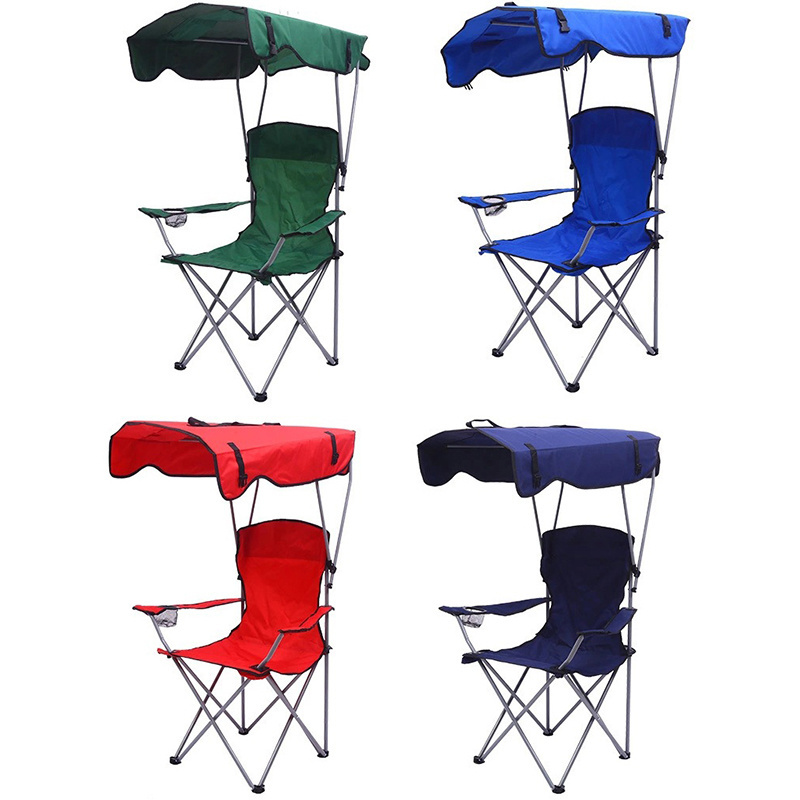 Outdoor portable folding chair 600D Oxford folding beach chair Fishing lounge chair with canopy and umbrella