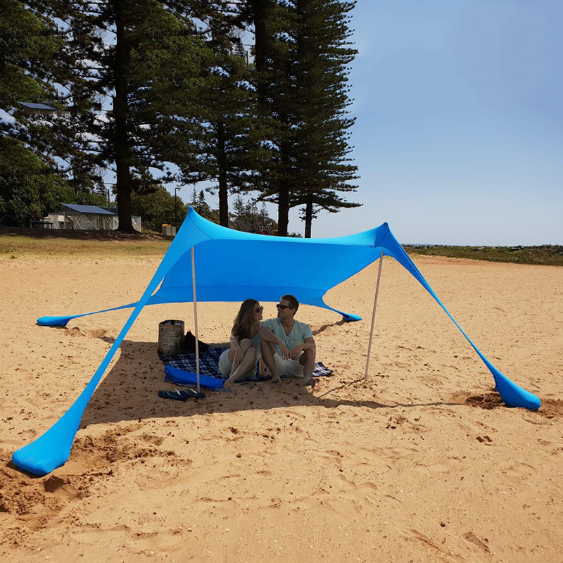 Beach Canopy Awning Sun Shade Beach Tent With Sandbag Quality Lycra Nylon Fabric Iron Poles- Perfect Sun Shelter