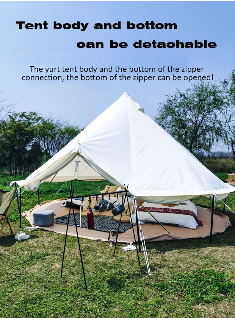 OEM/ODM Oversized Outdoor Glamping Family Party Picnic Yurt Stove Hole 4-12 Person Camping Tent 3-7m Canvas Bell Tent