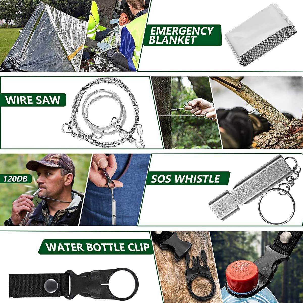 Firstents Survival Gear Emergency Camping Gear Survival Kit 12 in 1 Fishing Hunting Birthday Gifts Ideas Cool Gadget Stuffer