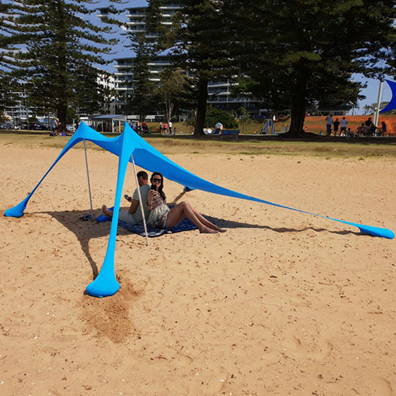 Beach Canopy Awning Sun Shade Beach Tent With Sandbag Quality Lycra Nylon Fabric Iron Poles- Perfect Sun Shelter