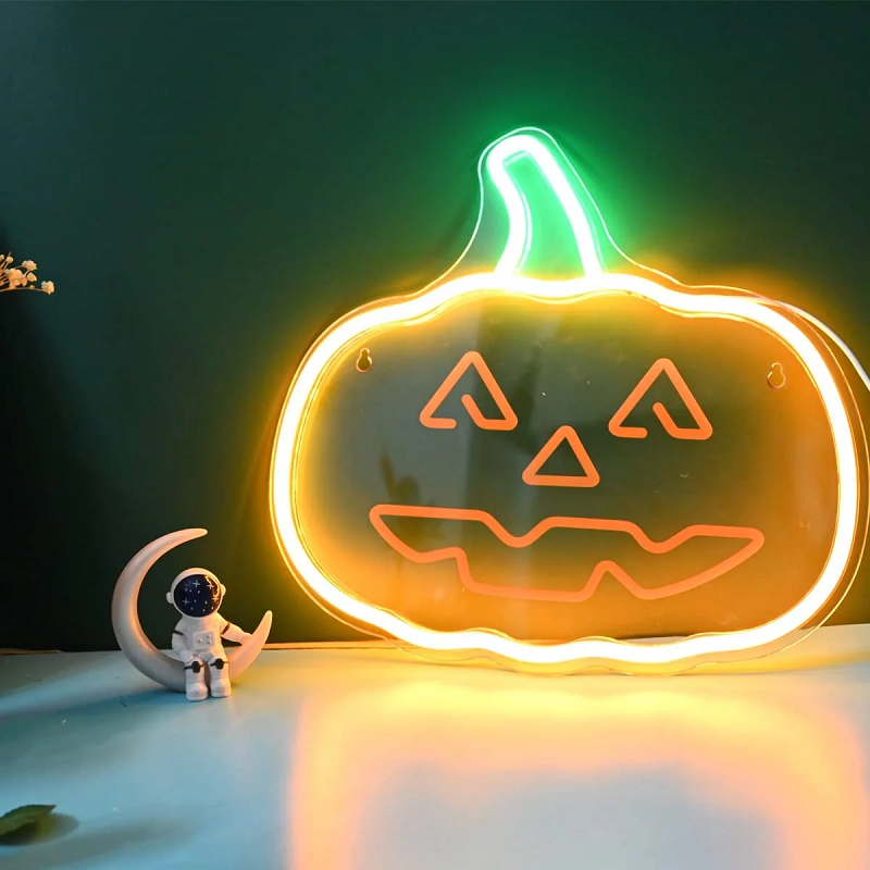 Kangxuan Neon Customized Orange Pumpkin Halloween Night Decoration Neon Light For Selling