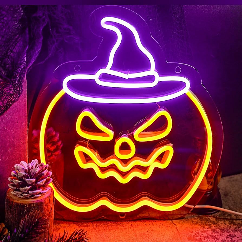 Kangxuan Neon Customized Orange Pumpkin Halloween Night Decoration Neon Light For Selling