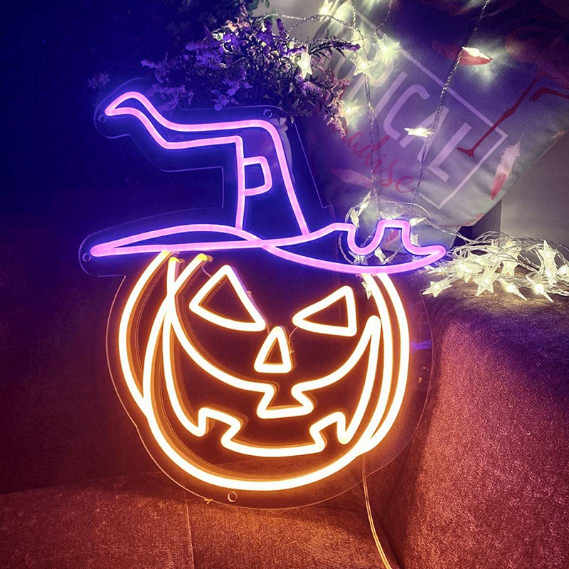 Kangxuan Neon Customized Orange Pumpkin Halloween Night Decoration Neon Light For Selling