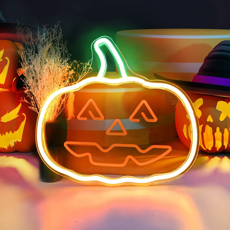 Kangxuan Neon Customized Orange Pumpkin Halloween Night Decoration Neon Light For Selling