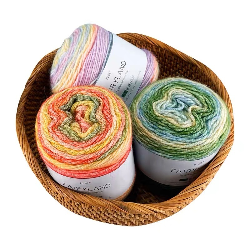 New arrival cheap price 100g/roll acrylic cotton wool blended gradient rainbow cake yarn for hand knitting scarf and hat