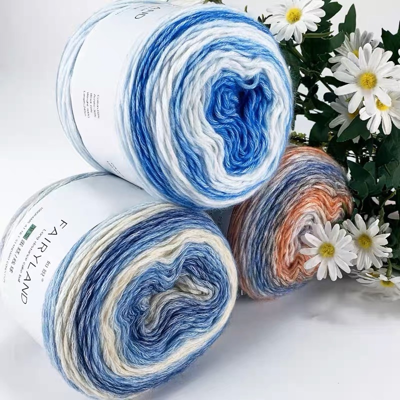 New arrival cheap price 100g/roll acrylic cotton wool blended gradient rainbow cake yarn for hand knitting scarf and hat