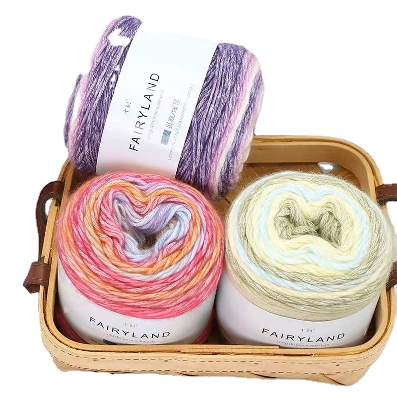 New arrival cheap price 100g/roll acrylic cotton wool blended gradient rainbow cake yarn for hand knitting scarf and hat