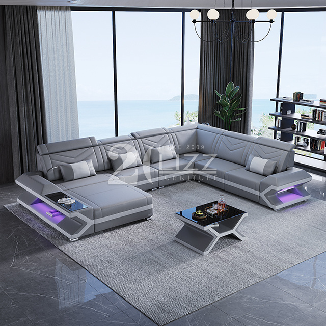 New Modern Sectional Led Sofa Italian Leather Futuristic Luxury Living Room Furniture