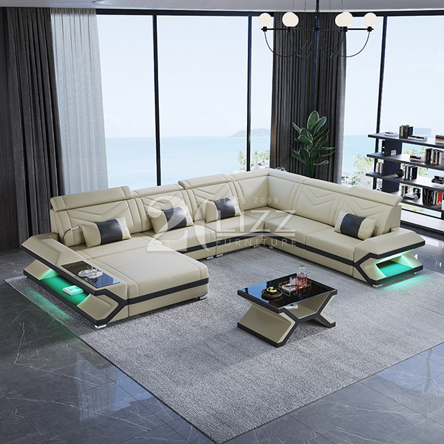 New Modern Sectional Led Sofa Italian Leather Futuristic Luxury Living Room Furniture