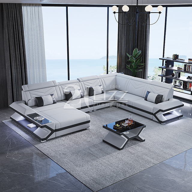 New Modern Sectional Led Sofa Italian Leather Futuristic Luxury Living Room Furniture