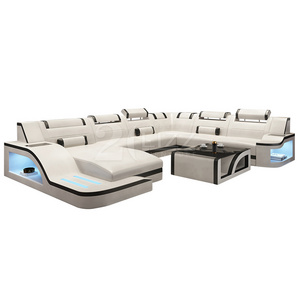 Modern Hotel Commercial Furniture Sectional U Shape Corner Genuine Leather Sofa