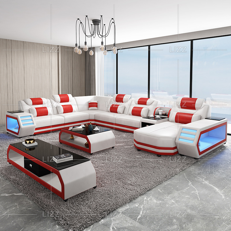 Functional LED Sofa Set For Home Sala Set Genuine Leather  Couch Sectional Sofa