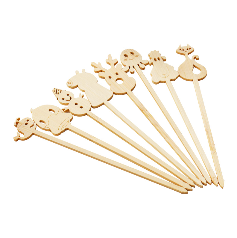 Manufacture food grade Eco-friendly natural Disposable Cocktail Picks Bamboo sticks creative carton Fruit Picks