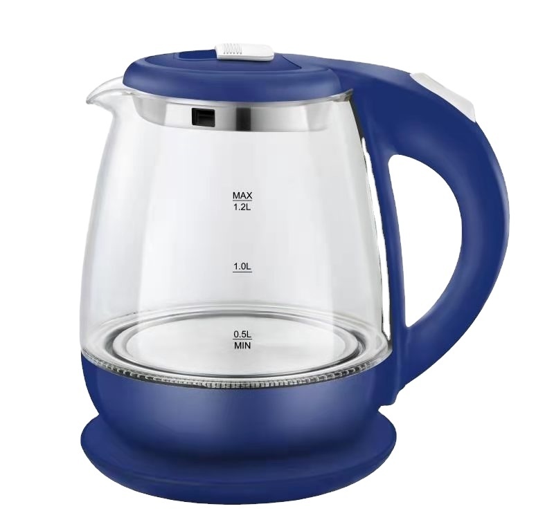 Automatic Power off Multifunctional Health Pot 1.2L Blue Glass Electric Kettle with LED Indicator Light