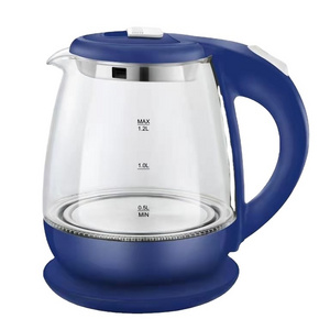 Automatic Power off Multifunctional Health Pot 1.2L Blue Glass Electric Kettle with LED Indicator Light