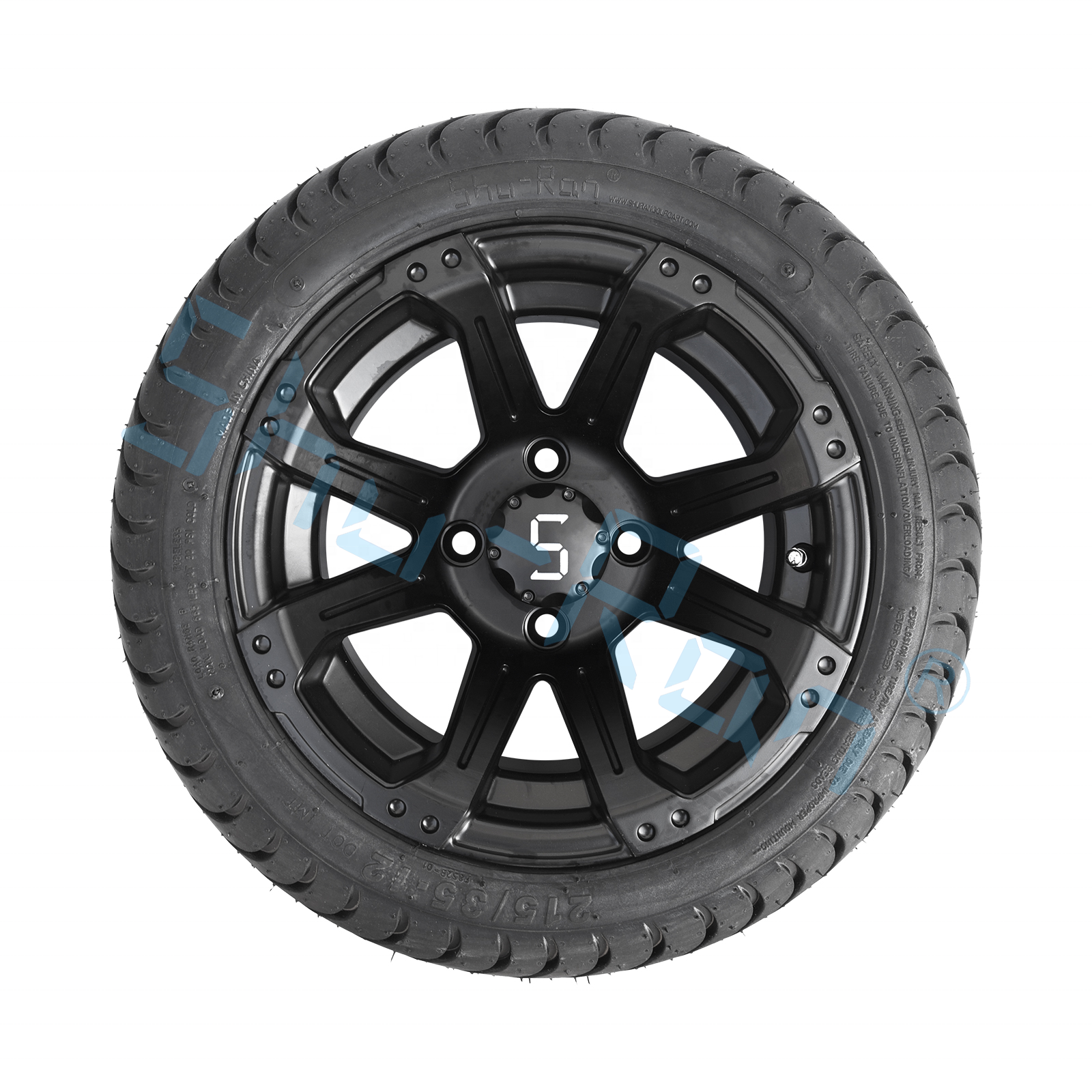 215/35-12 Matte Black 12 Inch Golf Cart Wheels And Tires With 8 Spokes