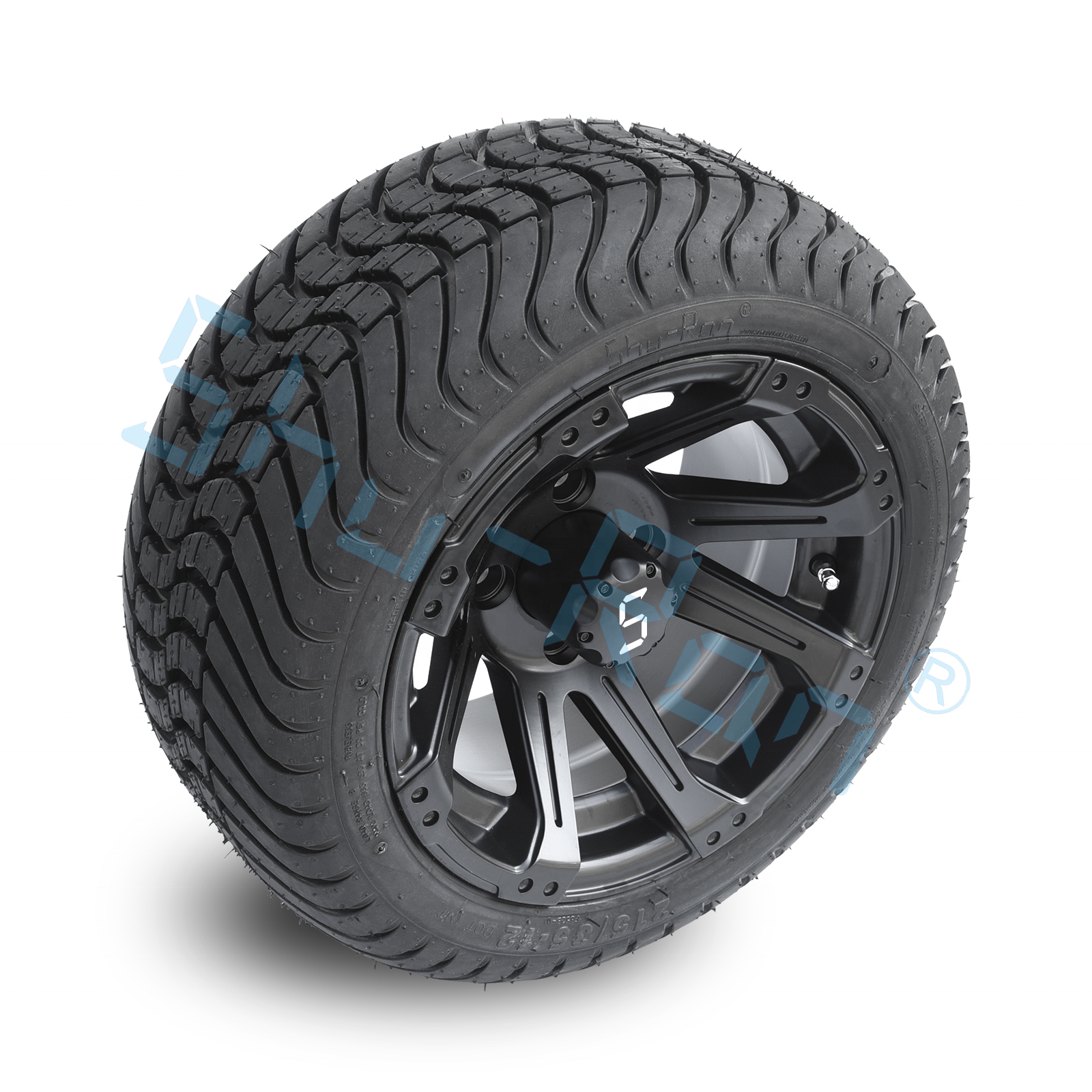 215/35-12 Matte Black 12 Inch Golf Cart Wheels And Tires With 8 Spokes