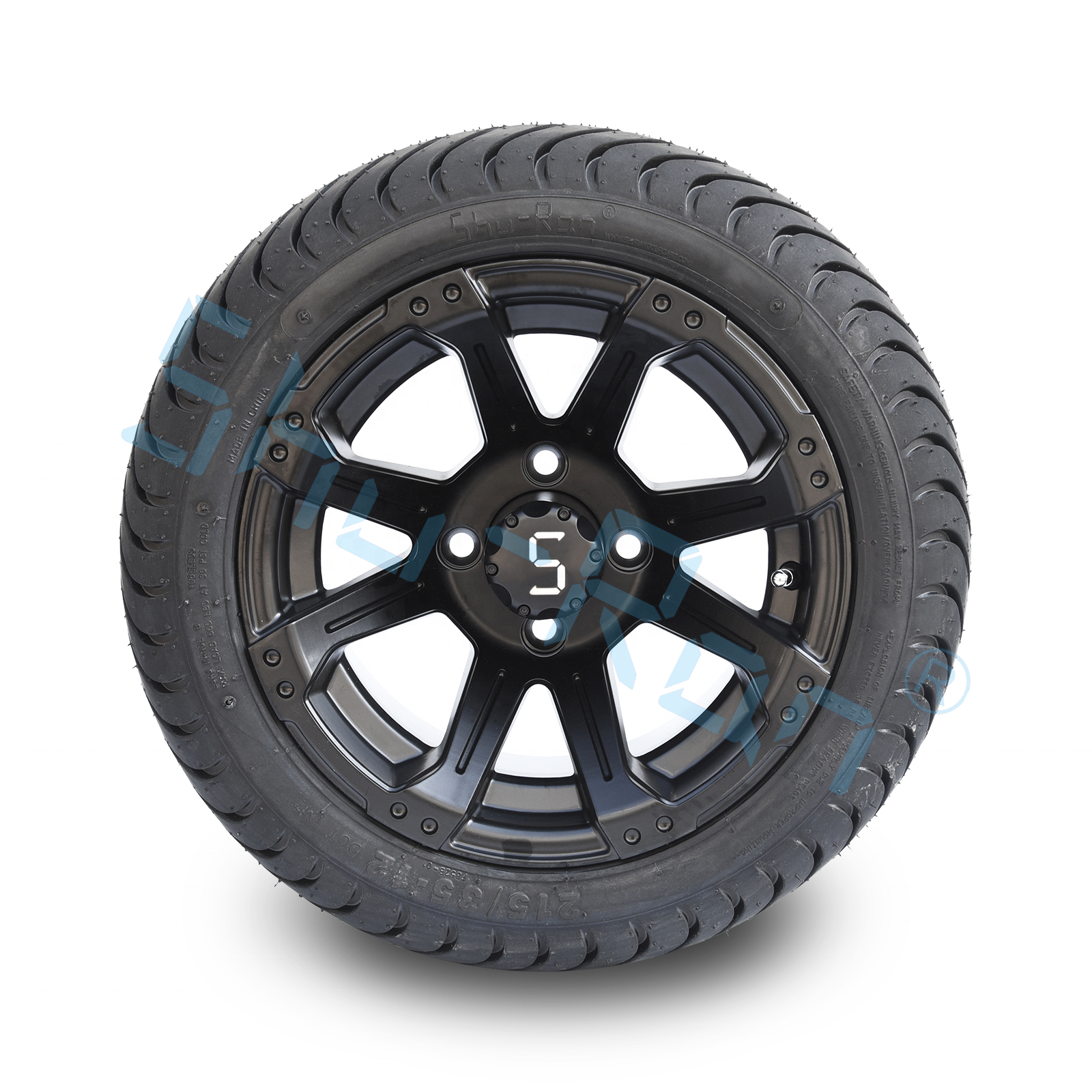 215/35-12 Matte Black 12 Inch Golf Cart Wheels And Tires With 8 Spokes