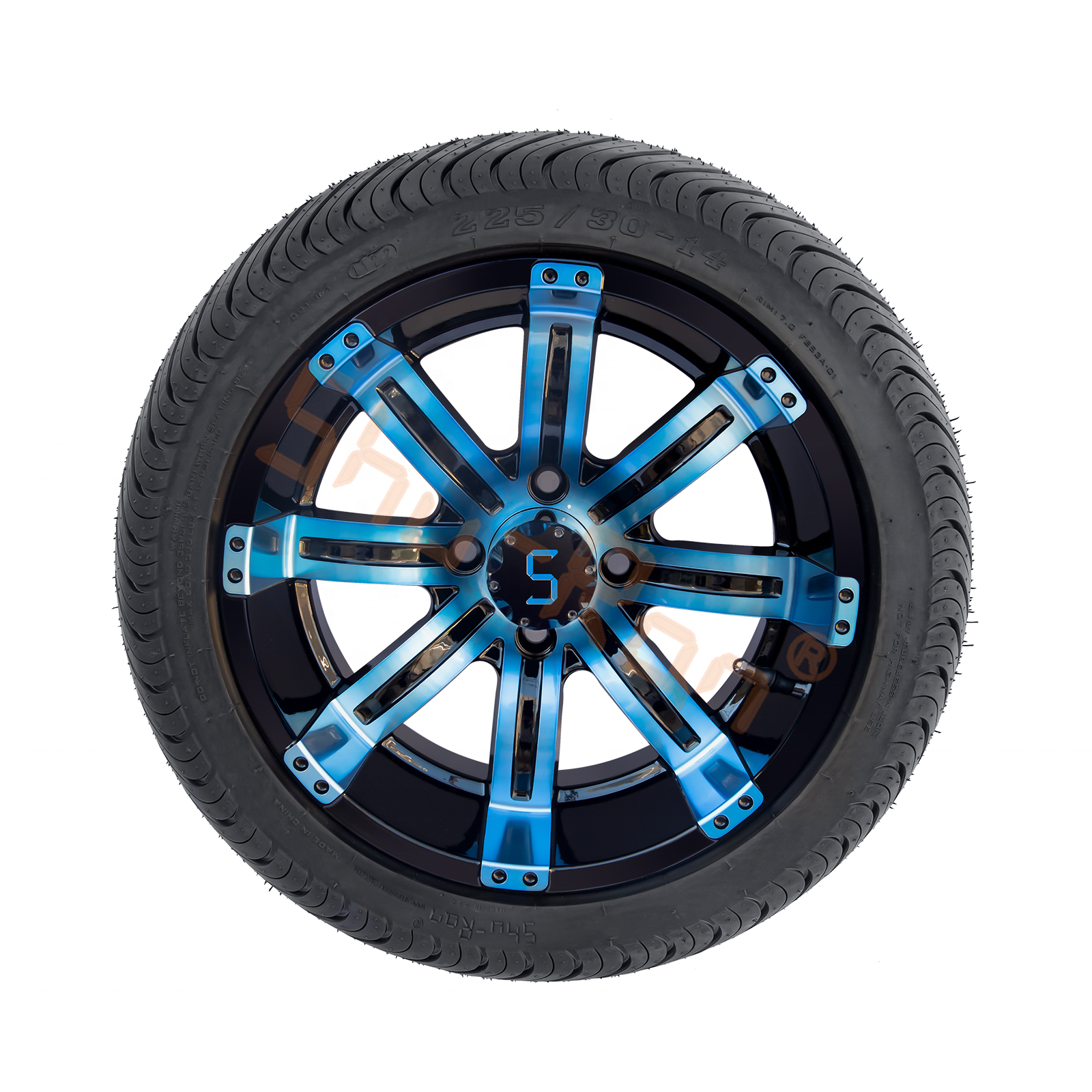 225/30-14 Blue Glossy Black Aluminum Alloy Golf Cart Wheels and Tires for EZGO Club Car YMH