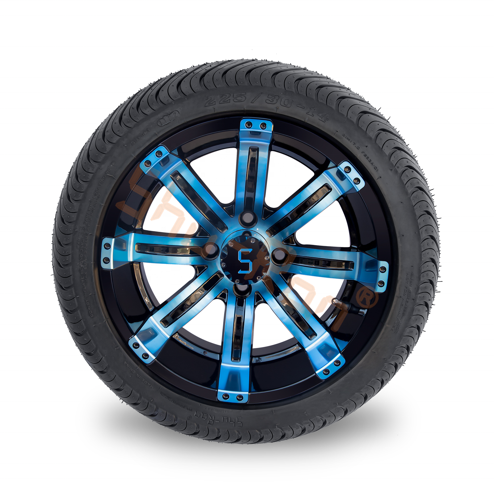 225/30-14 Blue Glossy Black Aluminum Alloy Golf Cart Wheels and Tires for EZGO Club Car YMH