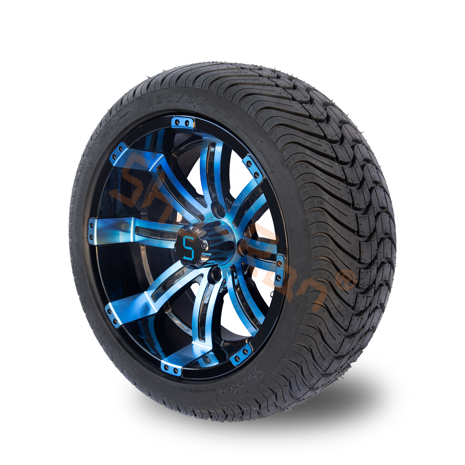 225/30-14 Blue Glossy Black Aluminum Alloy Golf Cart Wheels and Tires for EZGO Club Car YMH