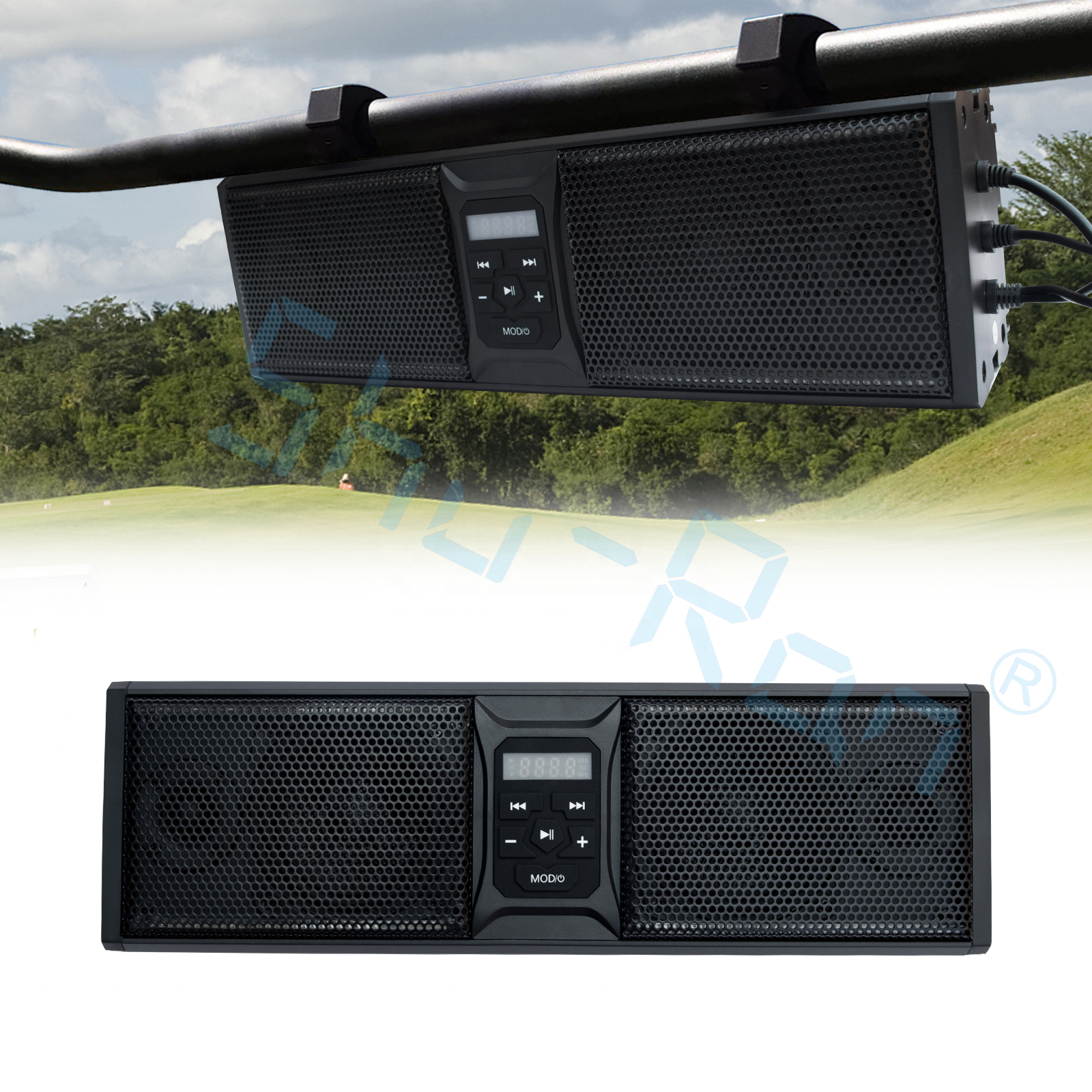 Multplate Input 400W Bluetooth Speaker With RGB Light ATU/UTV Sound Bar for Golf Cart Black Shenzhen DC Outdoor Aluminum Alloy