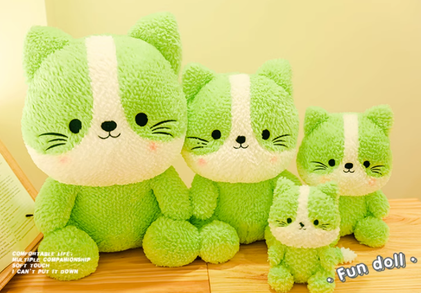 CE/ASTM OEM Wholesale Cartoon Plush Green Cat Cushion Customized Stuffed Kitty Office Cushion Decoration 2024 Trending Toys