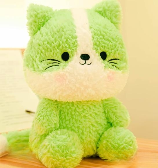 CE/ASTM OEM Wholesale Cartoon Plush Green Cat Cushion Customized Stuffed Kitty Office Cushion Decoration 2024 Trending Toys