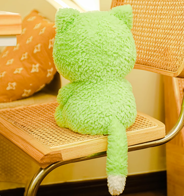 CE/ASTM OEM Wholesale Cartoon Plush Green Cat Cushion Customized Stuffed Kitty Office Cushion Decoration 2024 Trending Toys