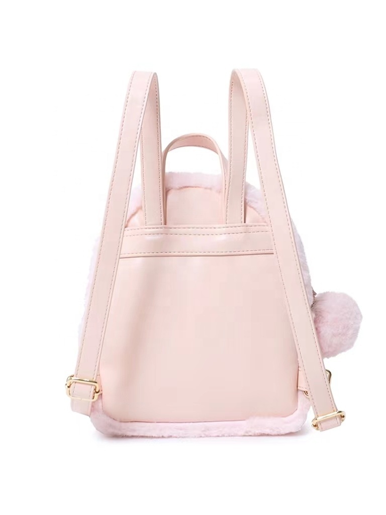 2024 Sanrio New Arrival Cherry Blossom Pink Hello Kitty Plush Backpack PU Leather Soft Fur Plush School Bag for Girls