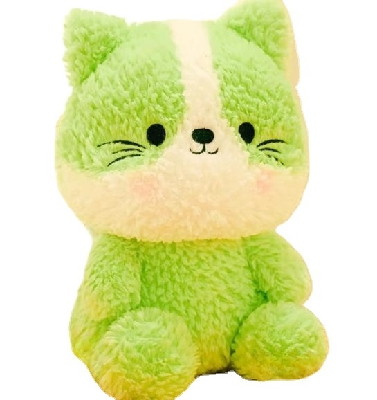 CE/ASTM OEM Wholesale Cartoon Plush Green Cat Cushion Customized Stuffed Kitty Office Cushion Decoration 2024 Trending Toys