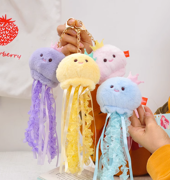 CE/ASTM 2024 Trending New Arrival Customized Jelly Fish Keychain Plush Toys Fluffy Jellyfish Bagchain Stuffed Plushies Toys