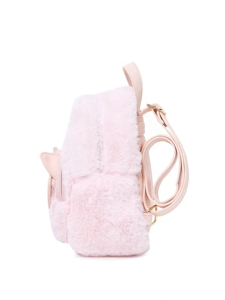 2024 Sanrio New Arrival Cherry Blossom Pink Hello Kitty Plush Backpack PU Leather Soft Fur Plush School Bag for Girls