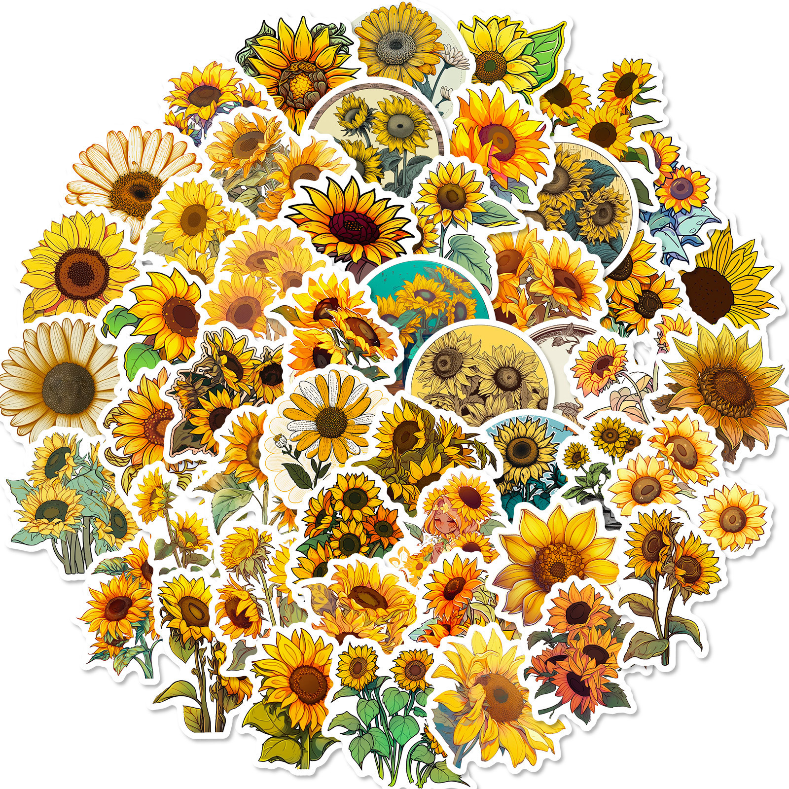 Sunflower stickers for children's stationery box decoration, pastoral style, creativity and beautification of sunflower stickers