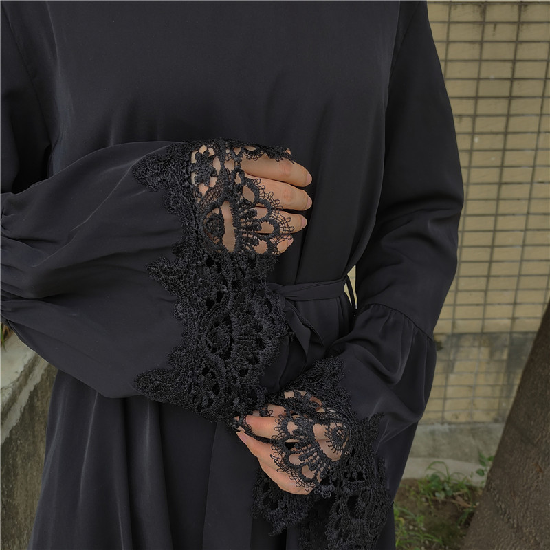 ppdd56 Abaya With Cuff Lace Black Umbrella Close Abaya Simple Plain Black Dress Muslim Women Long Dress BestSuppliers