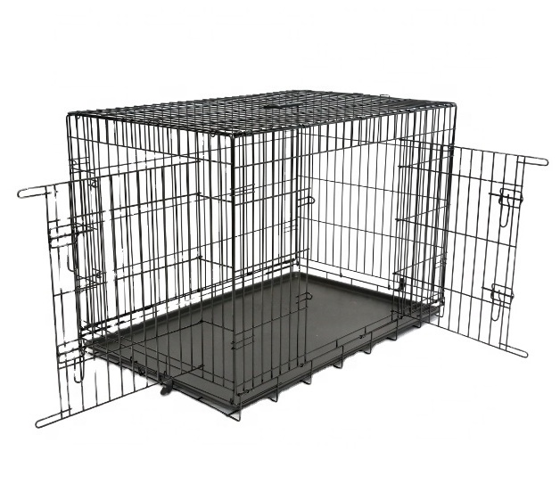 double door dog cage Basics Foldable Metal Wire Crate with toilet tray