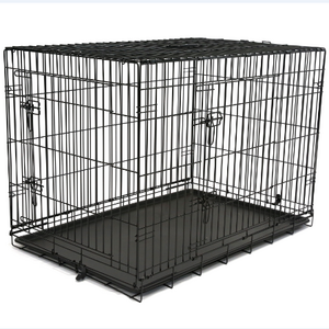 double door dog cage Basics Foldable Metal Wire Crate with toilet tray