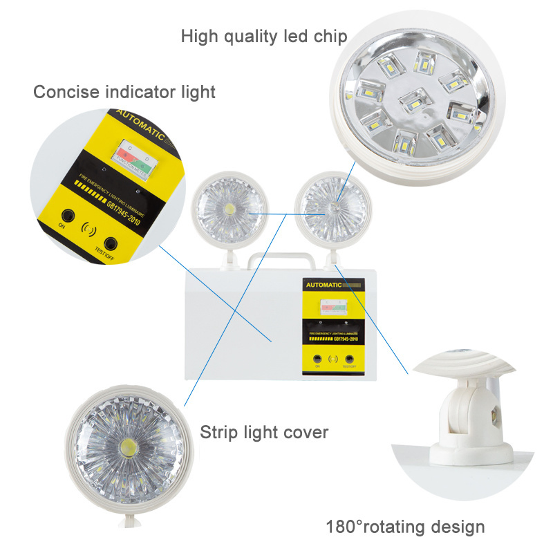 AC220V yellow  Automatic Twin double  Head Exit sign Light Fixture Fire Battery Backup Rechargeable LED Emergency exit Light