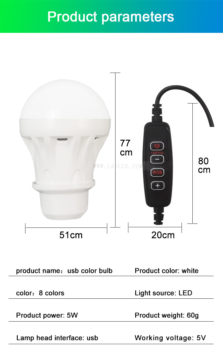 5W USB Rechargeable LED Color Smart Bulb outdoor Camping Lamp Adjustable Changing color Party LED Light RGB Bulb