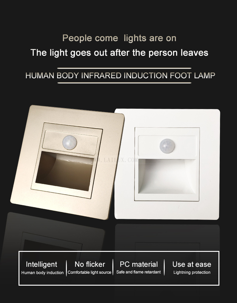 AC110V 220V Smart Motion Sensor square LED Stair Footlight Recessed PIR Human Body Induction garden Step lighting Wall light