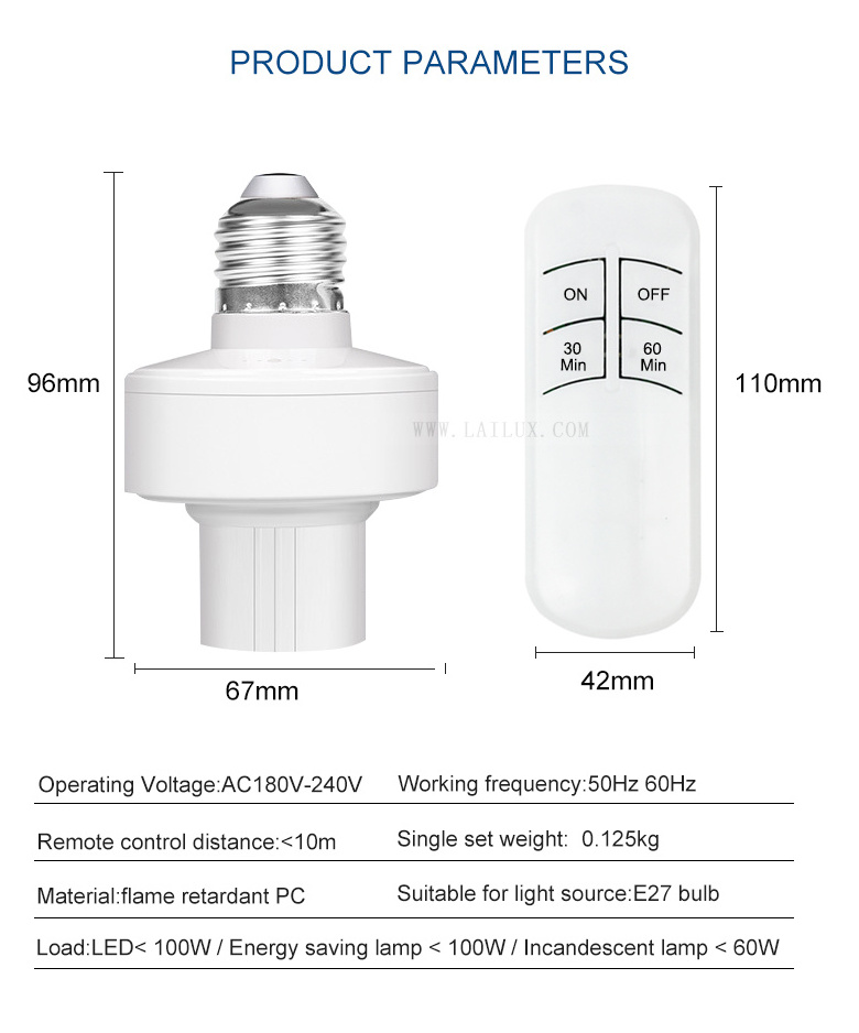 AC 110V 220V E27 Wireless Timing Lamp Holder Switch For Led Bulb Light Motion Sensor Socket Switch