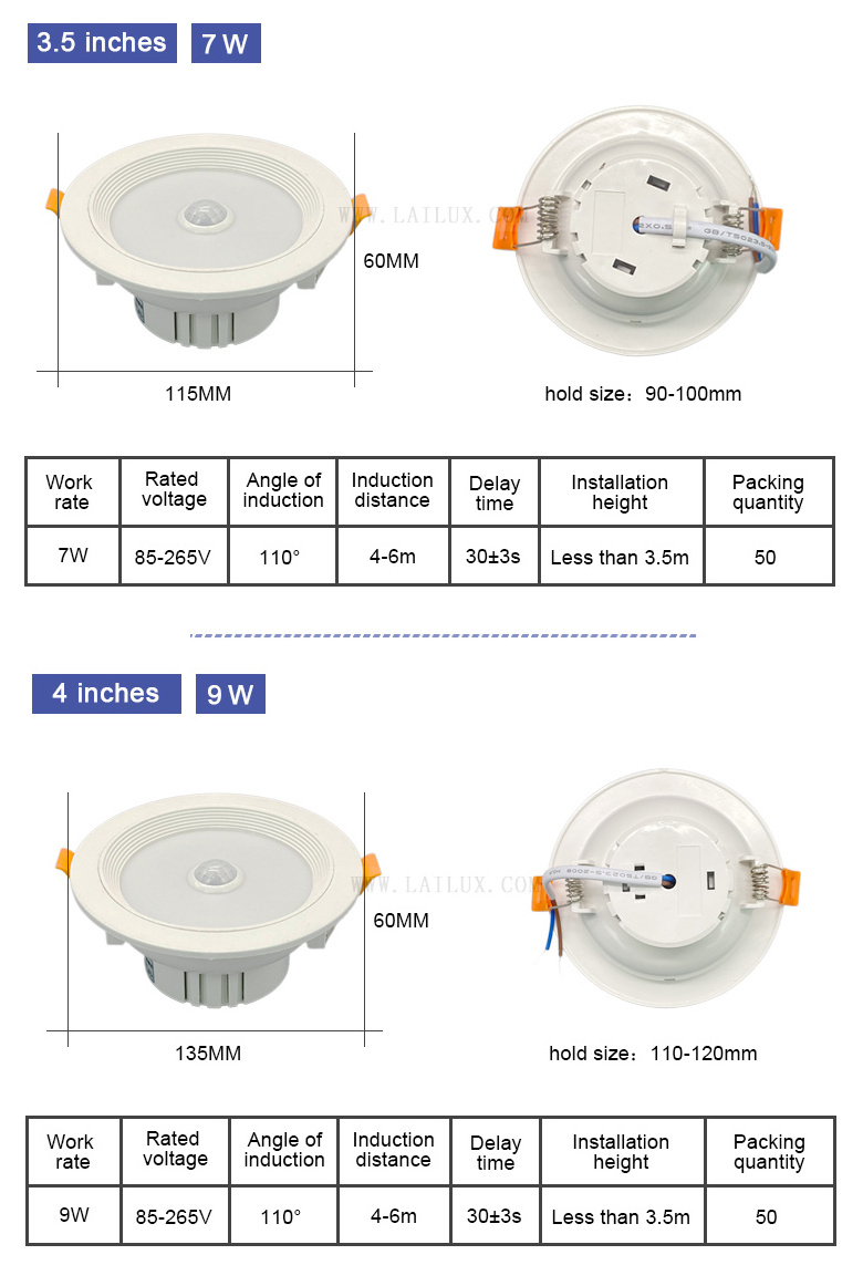 AC110V 220V Round Recessed Ceiling LED Downlight PIR Motion Sensor Spotlight Ceiling For Bathroom Kitchen Indoor Light